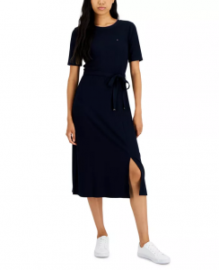 Tommy Hilfiger Women's Ribbed Belted Midi Dress | S, M, L
